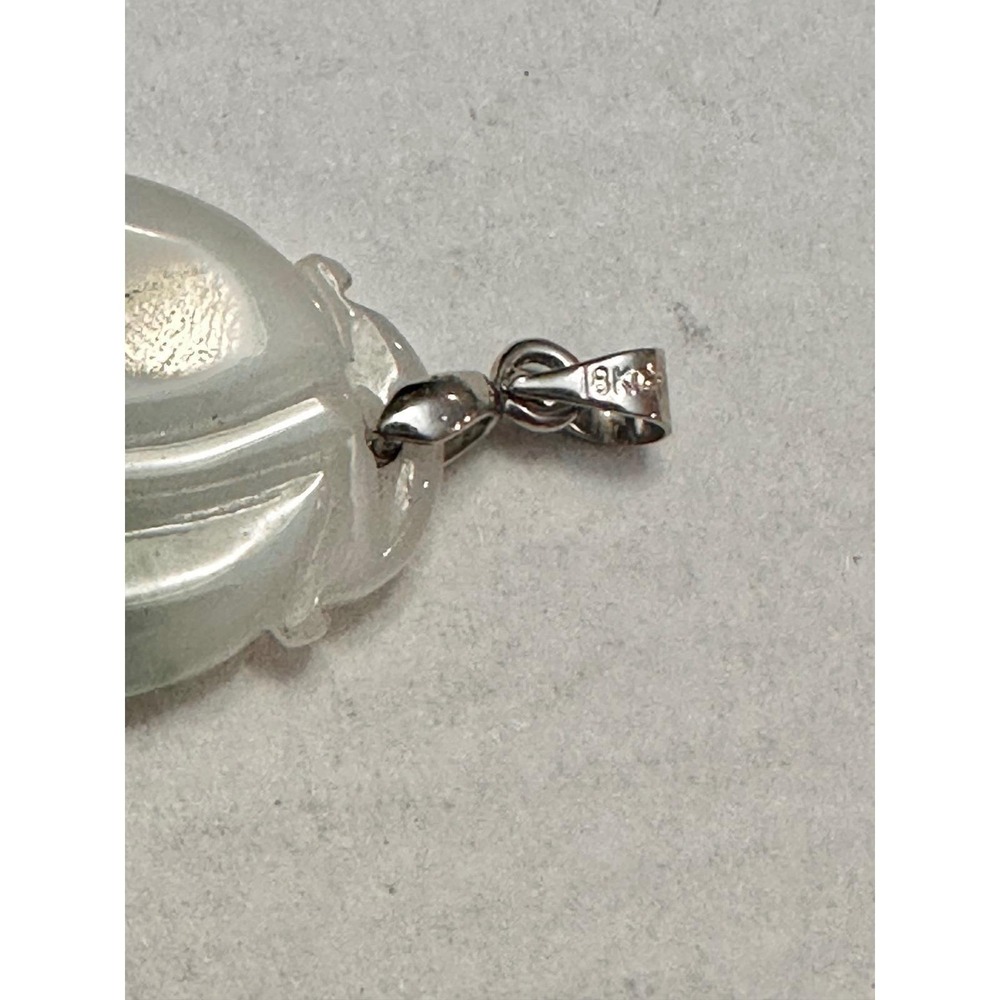 18K GP White Gold Carved Icy White Green Jadeite Jade Dragon Ruyi Pendant 4.5cm - Picture 8 of 15